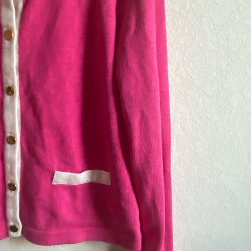Y2K Knit Preppy Pink White Gold Button Long Sleeve Barbie Sweater Cardigan L - Picture 9 of 14